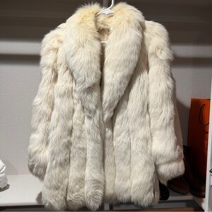 White Fox Fur Coat Mid Length Oversized
